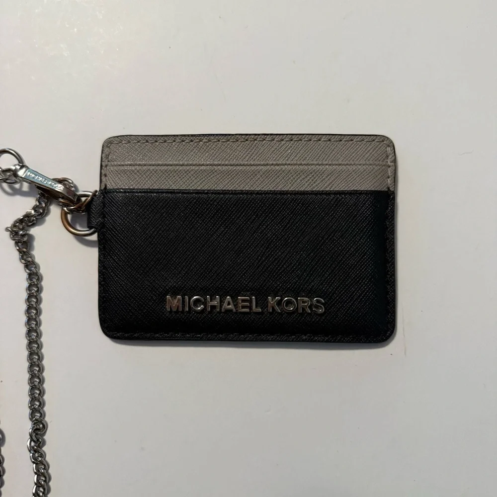 Michael Kors Black and Gray Card Holder with Chain